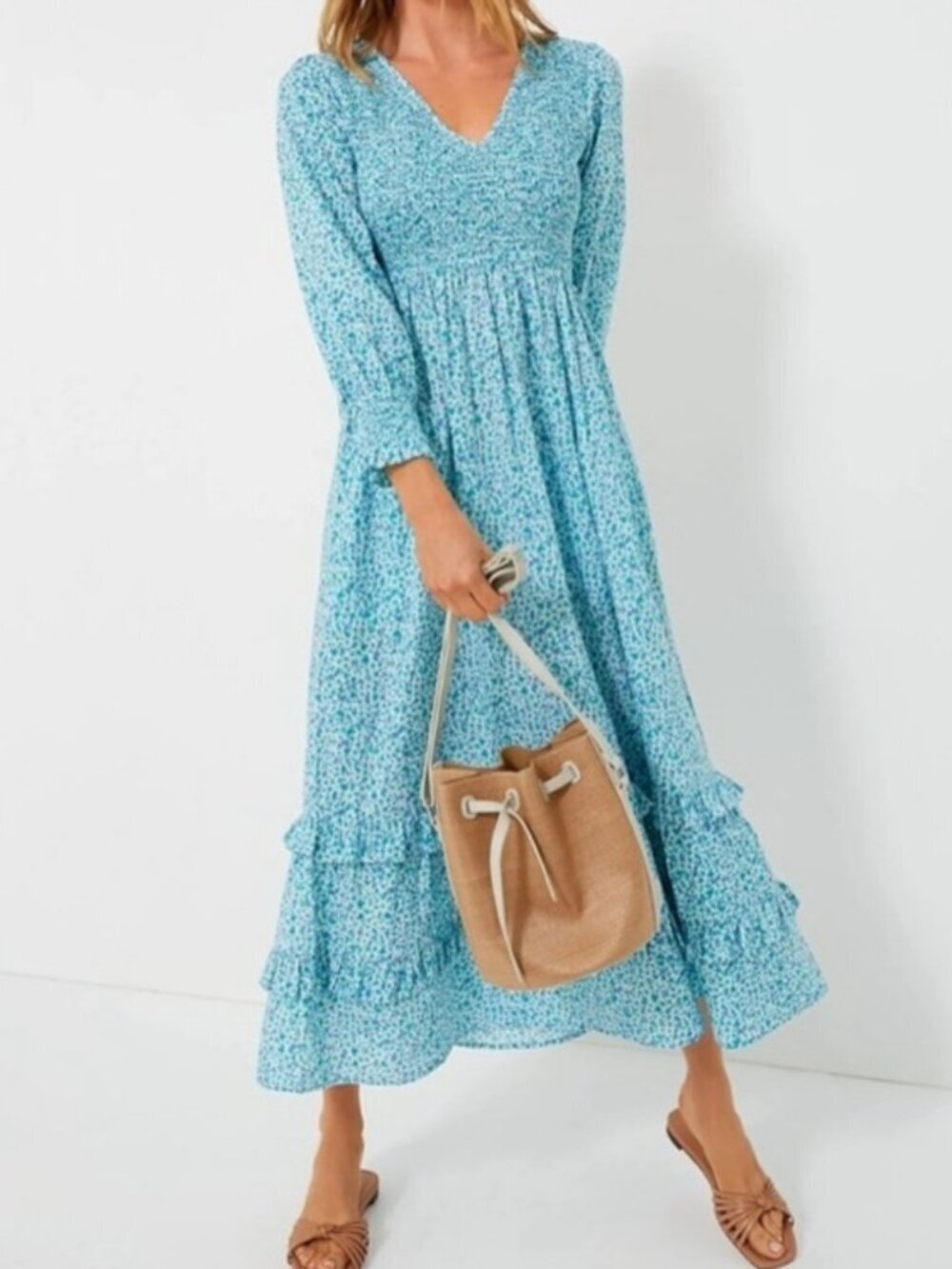 Pink City Prints Isabel Smocked V Neck Maxi Dress Tuckernuck NWOT Small